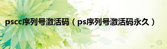 pscc序列号激活码（ps序列号激活码永久）