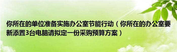 你所在的单位准备实施办公室节能行动（你所在的办公室要新添置3台电脑请拟定一份采购预算方案）