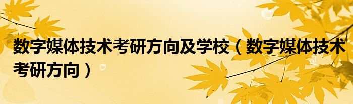 数字媒体技术考研方向及学校（数字媒体技术考研方向）