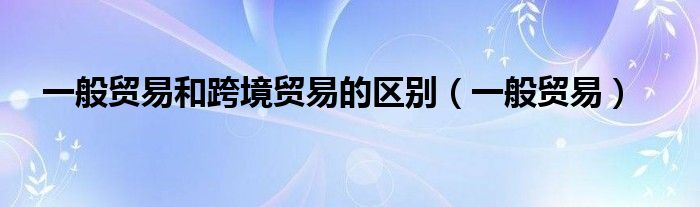 一般贸易和跨境贸易的区别（一般贸易）