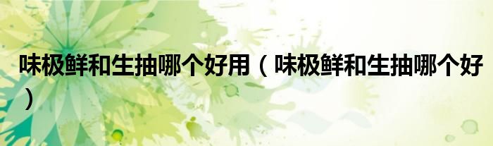 味极鲜和生抽哪个好用（味极鲜和生抽哪个好）