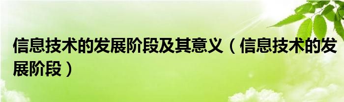 信息技术的发展阶段及其意义（信息技术的发展阶段）