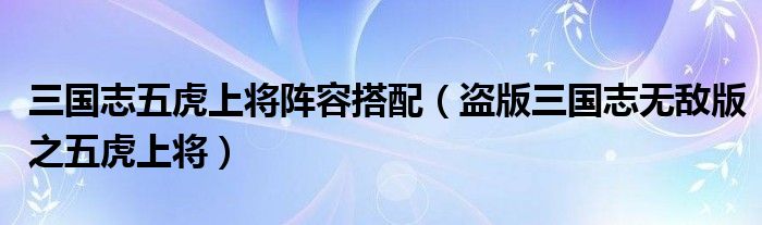 三国志五虎上将阵容搭配（盗版三国志无敌版之五虎上将）