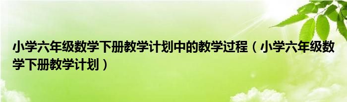 小学六年级数学下册教学计划中的教学过程（小学六年级数学下册教学计划）