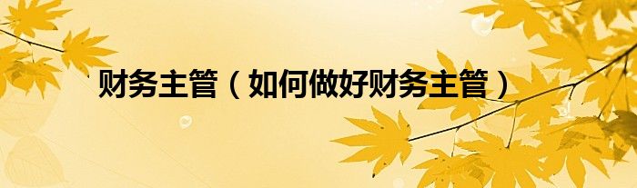 财务主管（如何做好财务主管）