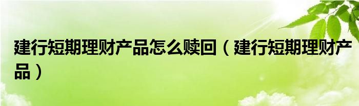 建行短期理财产品怎么赎回（建行短期理财产品）