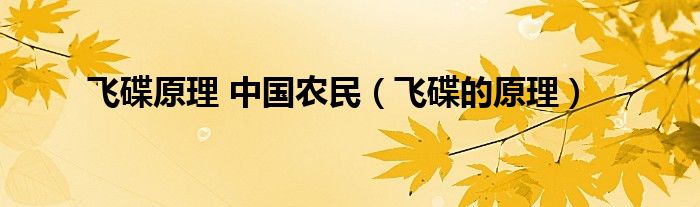 飞碟原理 中国农民（飞碟的原理）