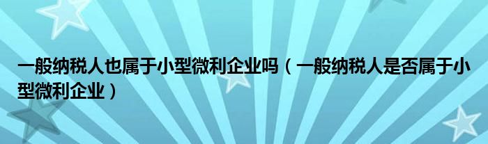 一般纳税人也属于小型微利企业吗（一般纳税人是否属于小型微利企业）