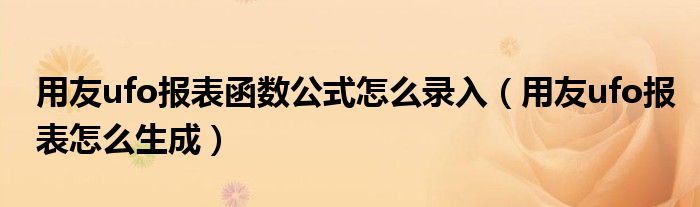 用友ufo报表函数公式怎么录入（用友ufo报表怎么生成）