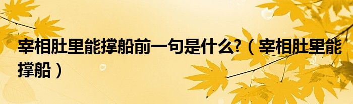 宰相肚里能撑船前一句是什么?（宰相肚里能撑船）