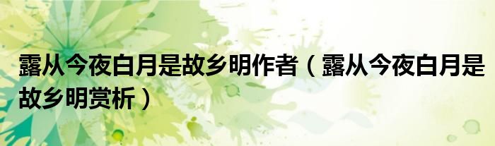 露从今夜白月是故乡明作者（露从今夜白月是故乡明赏析）