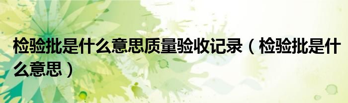 检验批是什么意思质量验收记录（检验批是什么意思）