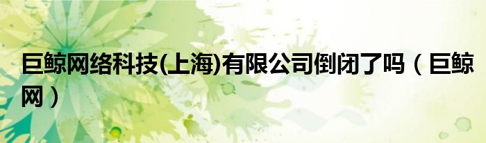 巨鲸网络科技(上海)有限公司倒闭了吗（巨鲸网）