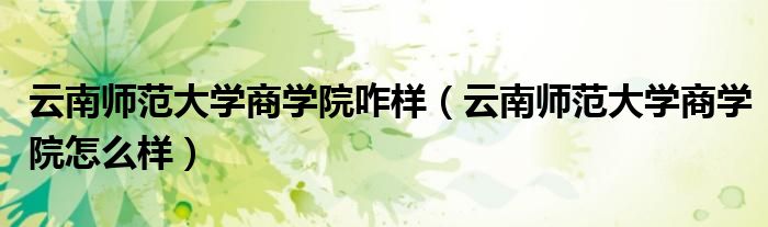 云南师范大学商学院咋样（云南师范大学商学院怎么样）