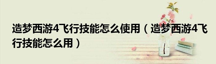 造梦西游4飞行技能怎么使用（造梦西游4飞行技能怎么用）