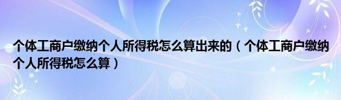 个体工商户缴纳个人所得税怎么算出来的（个体工商户缴纳个人所得税怎么算）