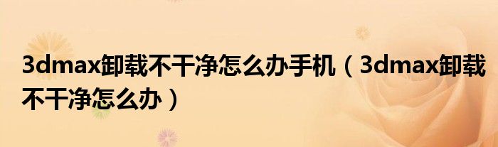 3dmax卸载不干净怎么办手机（3dmax卸载不干净怎么办）
