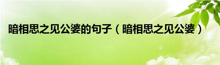 暗相思之见公婆的句子（暗相思之见公婆）