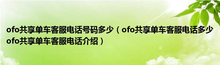 ofo共享单车客服电话号码多少（ofo共享单车客服电话多少ofo共享单车客服电话介绍）