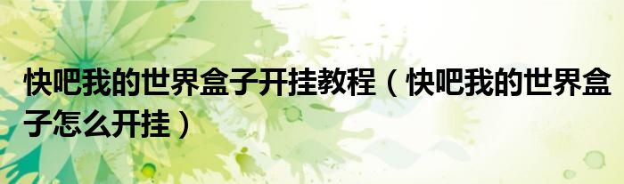 快吧我的世界盒子开挂教程（快吧我的世界盒子怎么开挂）
