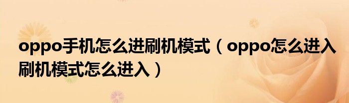 oppo手机怎么进刷机模式（oppo怎么进入刷机模式怎么进入）