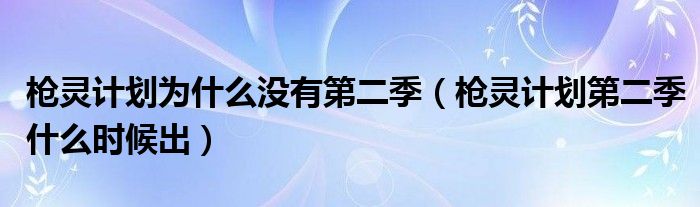 枪灵计划为什么没有第二季（枪灵计划第二季什么时候出）