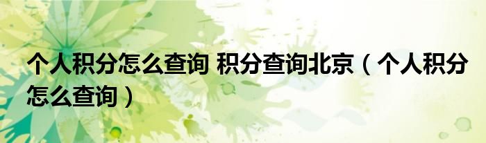 个人积分怎么查询 积分查询北京（个人积分怎么查询）