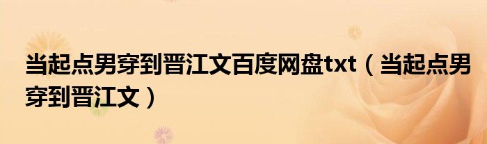 当起点男穿到晋江文百度网盘txt（当起点男穿到晋江文）