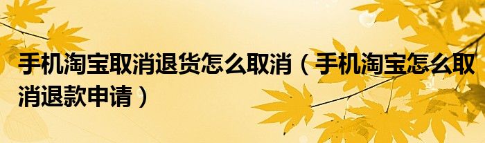 手机淘宝取消退货怎么取消（手机淘宝怎么取消退款申请）