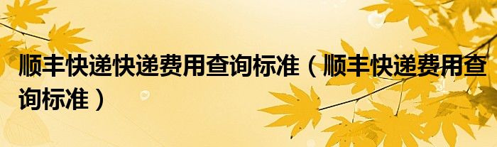 顺丰快递快递费用查询标准（顺丰快递费用查询标准）