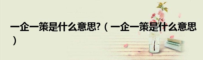 一企一策是什么意思?（一企一策是什么意思）