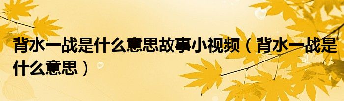 背水一战是什么意思故事小视频（背水一战是什么意思）