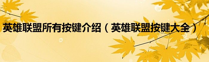 英雄联盟所有按键介绍（英雄联盟按键大全）