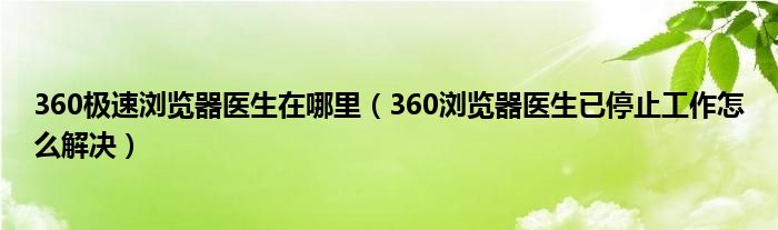 360极速浏览器医生在哪里（360浏览器医生已停止工作怎么解决）