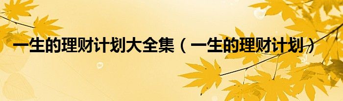 一生的理财计划大全集（一生的理财计划）