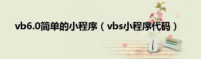 vb6.0简单的小程序（vbs小程序代码）