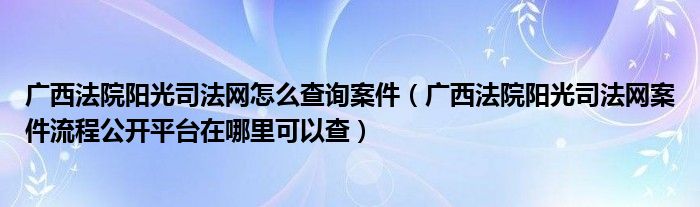 广西法院阳光司法网怎么查询案件（广西法院阳光司法网案件流程公开平台在哪里可以查）