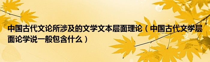 中国古代文论所涉及的文学文本层面理论（中国古代文学层面论学说一般包含什么）