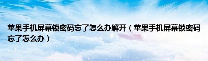 苹果手机屏幕锁密码忘了怎么办解开（苹果手机屏幕锁密码忘了怎么办）